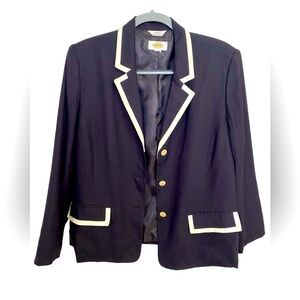 Talbots Navy Linen Piped Blazer Jacket l WOMENS